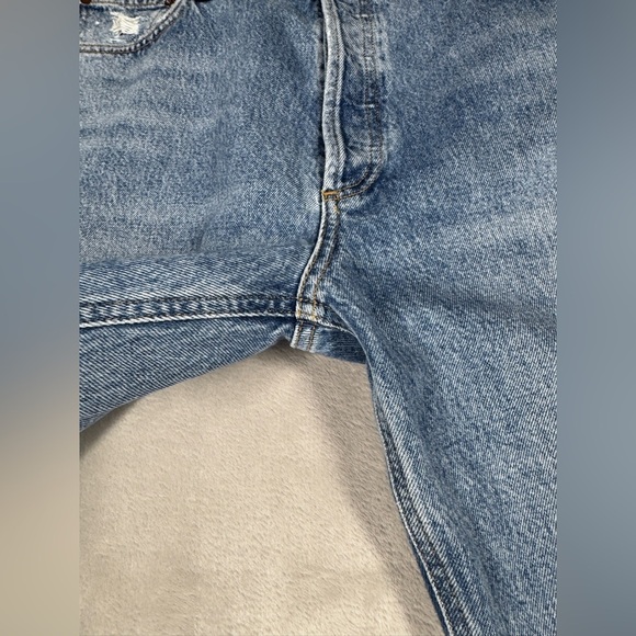 NWT Agolde Fen High Rise Button Fly Relaxed Tapered Distressed Blue Jeans 32 - Picture 4 of 16